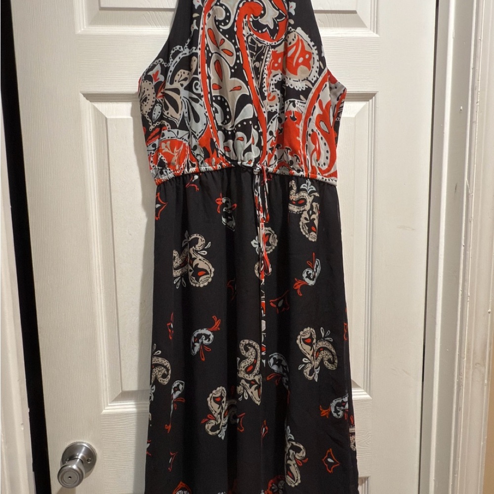 LOFT Black and Red Paisley Maxi Dress